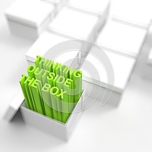 3d open box with extrude text as thinking outside the box