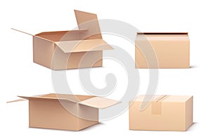 3d open empty delivery cardboard box vector icon