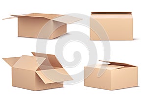 3d open empty delivery cardboard box vector icon