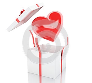 3d Open gift box with a heart.