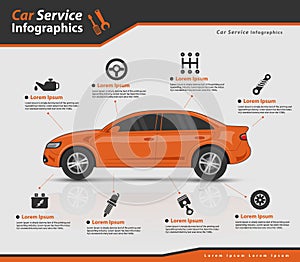 3d Orange Car with auto parts