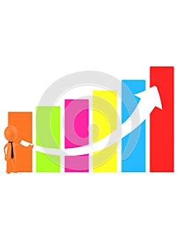 3d orange character presenting a high statictics graph