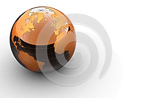 3d orange globe on white background