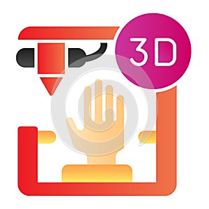 3D organ printing flat icon. Bionic hand printing color icons in trendy flat style. 3d arm printing gradient style