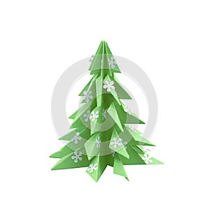 3d origami christmas tree isolated on white