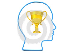 3D Outline of head with gold trophy inisde it