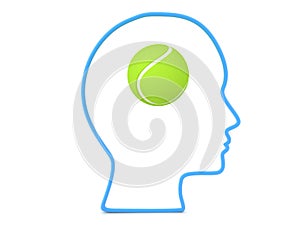 3D Outline of head with tennis ball inside it