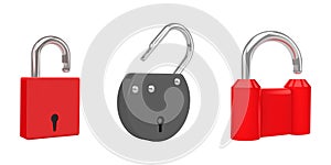 3D padlock. Unlock security locker. Open house or computer encryption technology. Blocked lock. Metal bank door. Secret