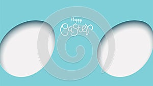 3d paper cut illustration of easter rabbit, grass, flowers and egg shape. Happy easter greeting card modern template. - Vector