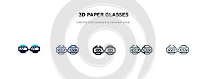 3d paper glasses icon in different style vector illustration. two colored and black 3d paper glasses vector icons designed in