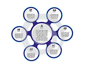 3d paper infographic elements for six options. Metaball business infographics. Template for circle infographic.