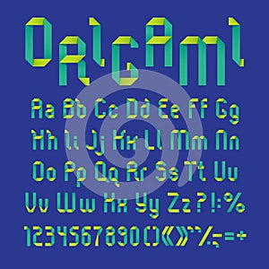 3d paper origami vector alphabet, sans serif letters