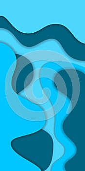 3D papercut blue gradient layers effect texture vector background. Abstract water art design of flowing liquid or origami paper