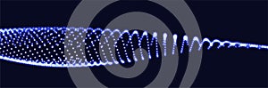 3d particles. Blur dot wave. Dark blue abstract background. Atom molecule structure. Chemistry or science concept