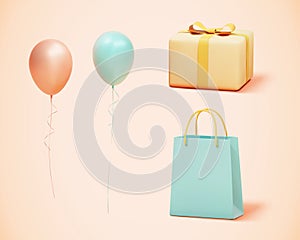 3d pastel birthday object set