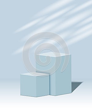 3d pastel blue podium with beautiful lights and shadows. blank stand display or showing product