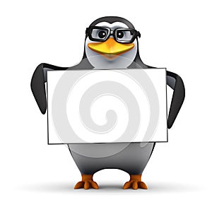 3d Penguin with blank banner