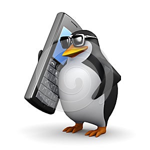 3d Penguin chatting on a mobile phone