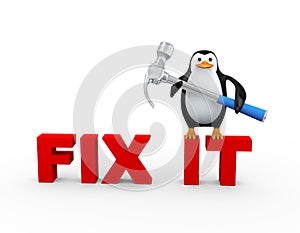 3d penguin with claw hammer on fix it