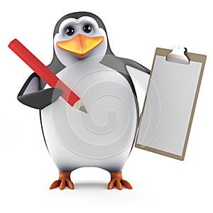 3d Penguin with clipboard