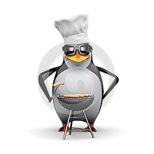 3d Penguin cooks a BBQ