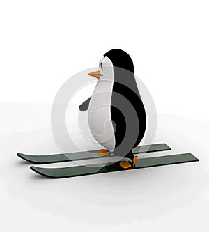 3d penguin with ice ski for ice sking concept
