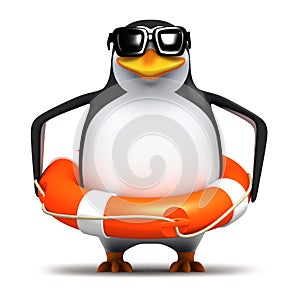 3d Penguin with life belt