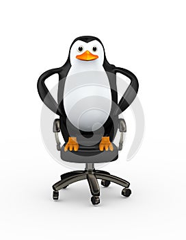 3d penguin on office armchair