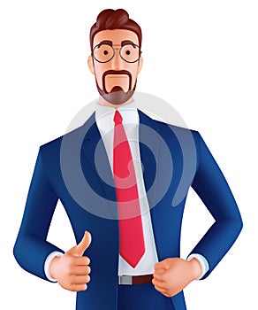 3d people, Businessman shows thumb up, like gesture isolated on white background, social icon, professional approval