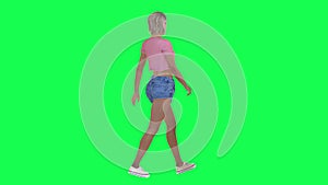 3d people in chroma key background isolated Attractive American girl walking in