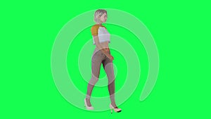 3d people in chroma key background isolated Beautiful American girl walking in s