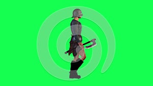 3d people in chroma key background isolated Castle guard man walking and looking