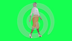 3d people in chroma key background isolated European housewife walking in the ho