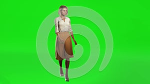 3d people in chroma key background isolated European waitress woman walking in r