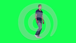 3d people in chroma key background isolated Man waiter walking in cafe and talki