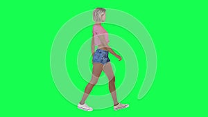 3d people in chroma key background isolated Young traveler girl walking by the b