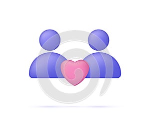 3D people with heart isolated on white background. Symbol of love. Social media, teamwork concept.