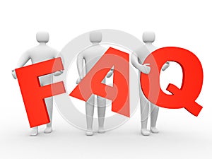 3d people holding Friendly asked question sign