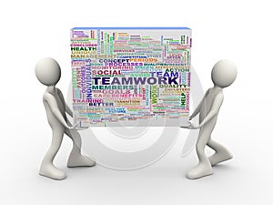 3d people holding teamwork wordcloud word tags