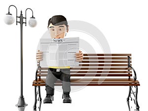 3d People reading on a wooden bench.