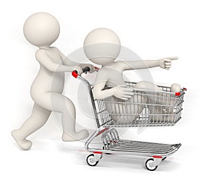 3d people running with shopping cart