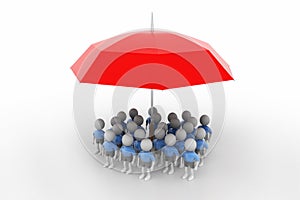 3d people under the red colour umbrella