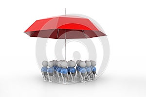 3d people under the red colour umbrella