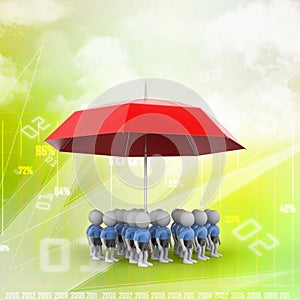 3d people under the red colour umbrella