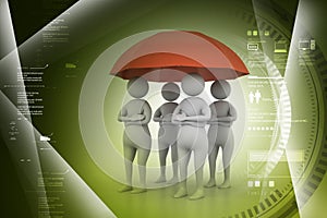 3d people under an umbrella, team work concept