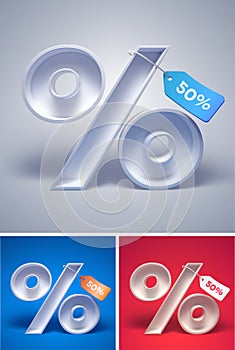 3d percentage symbol with tag on it on different backgrounds