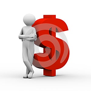 3d person and dollar symbol sign