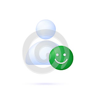 3D Person with emoticon. Feedback emotion scale illustration. Reviews with good and bad rating.