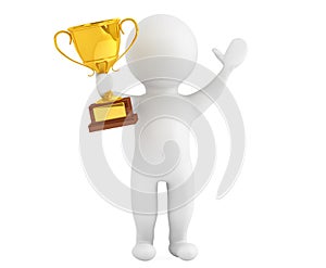 3d Person with a Gold Trophy in hands