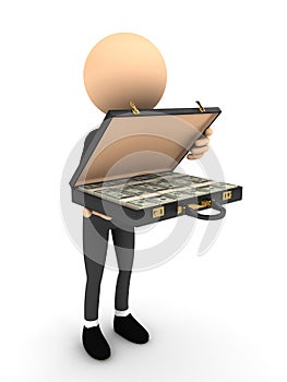 3d person open case with money